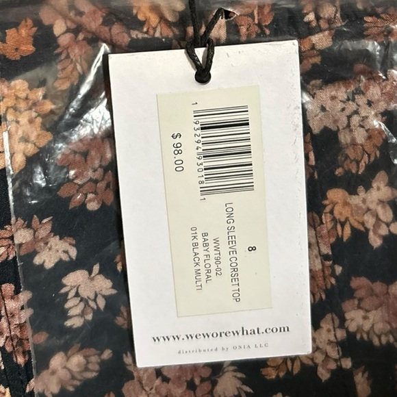 NWT WeWoreWhat Long Sleeve Floral Corset Bustier‎ Top Black Floral Underwire Sz8 - Picture 6 of 9